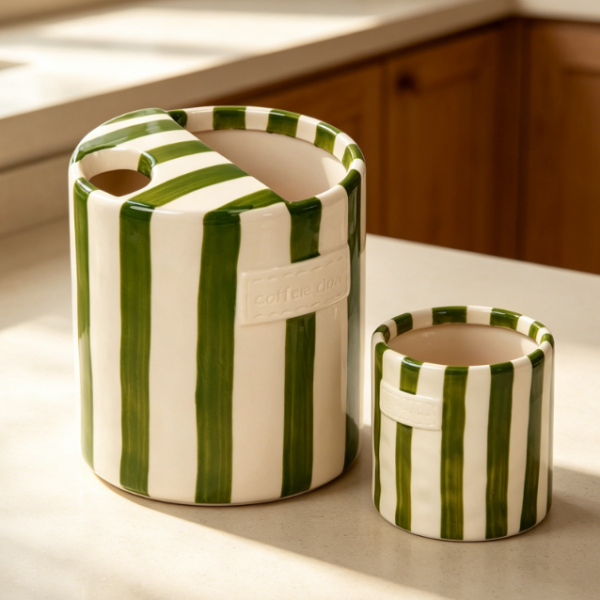 Hand-Painted Striped Ceramic Coffee Mug, Versatile Kitchenware