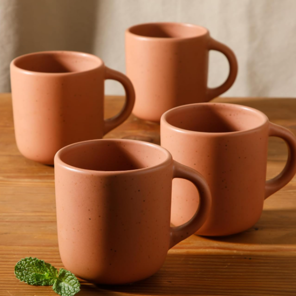 Earthy-Textured Stoneware Coffee Mug Set, Durable Drinkware