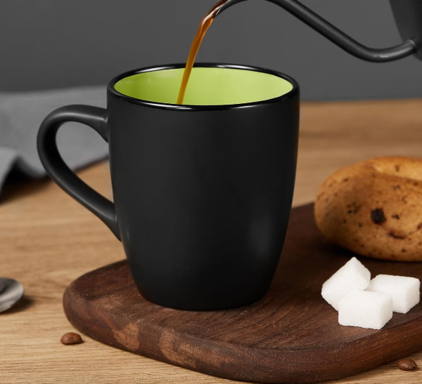 Matte Black Ceramic Coffee Mug Set (6-Piece) With Colored Interiors
