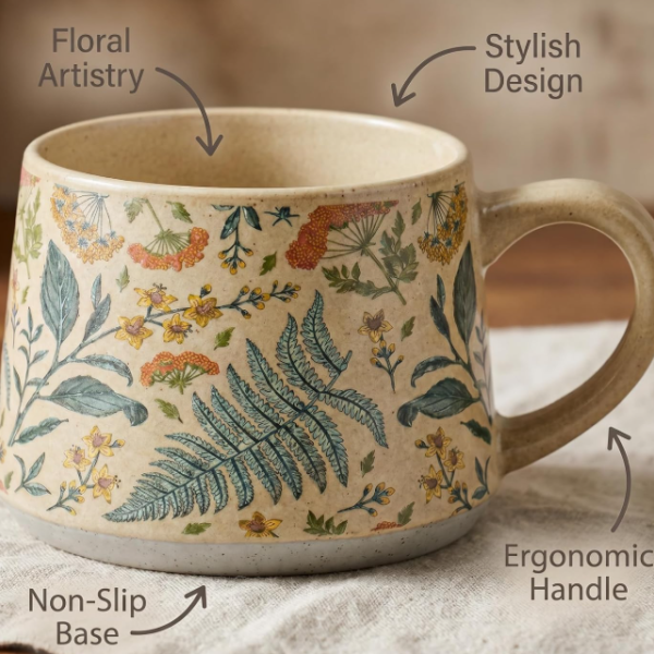 Cute Ceramic Coffee Mug With Vintage Floral Pattern