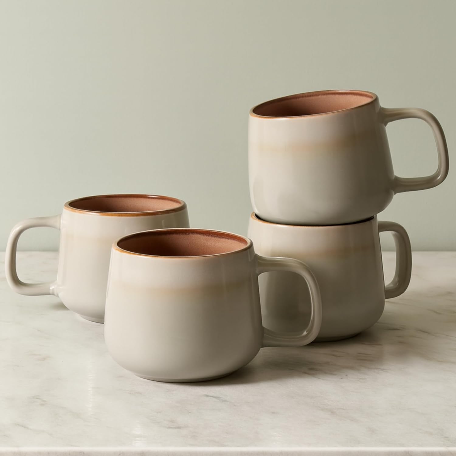 Sage Gray Stoneware Mug Set (4-Piece) With Nordic Design