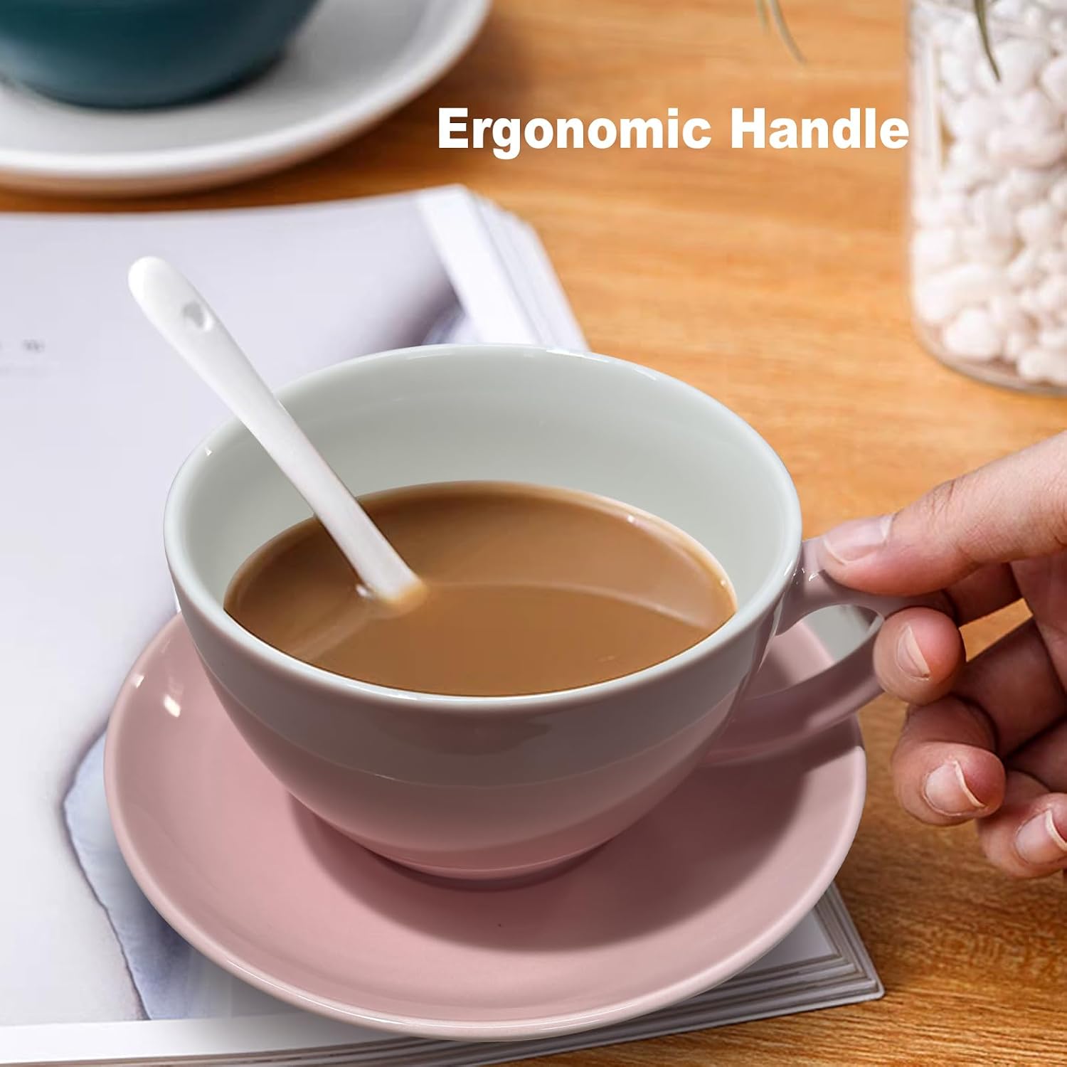 White Ceramic Cappuccino Cup With Saucer - Image 2